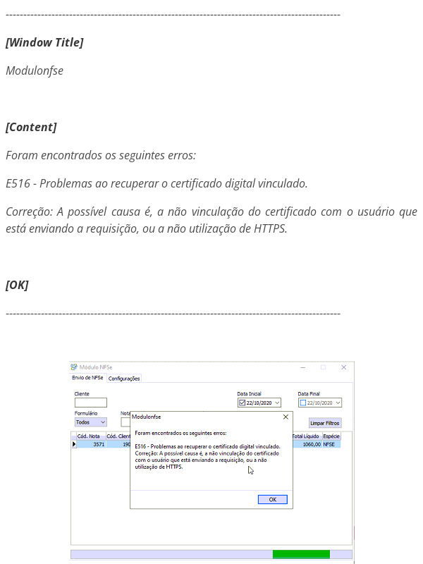 Rejeição NFSe E516 - Problemas ao recuperar o certificado digital vinculado. | NFSe Curitiba